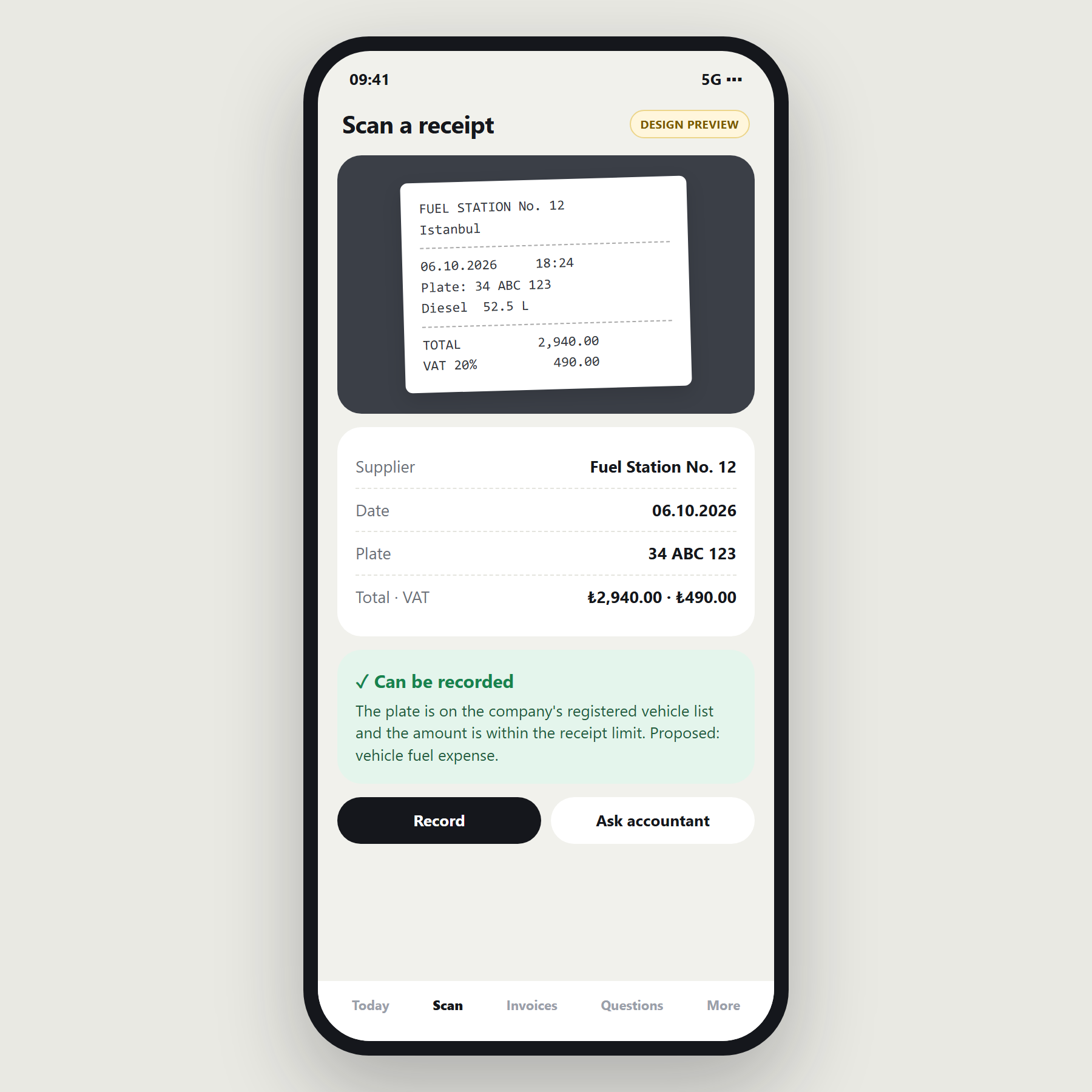 Design preview — receipt by photo