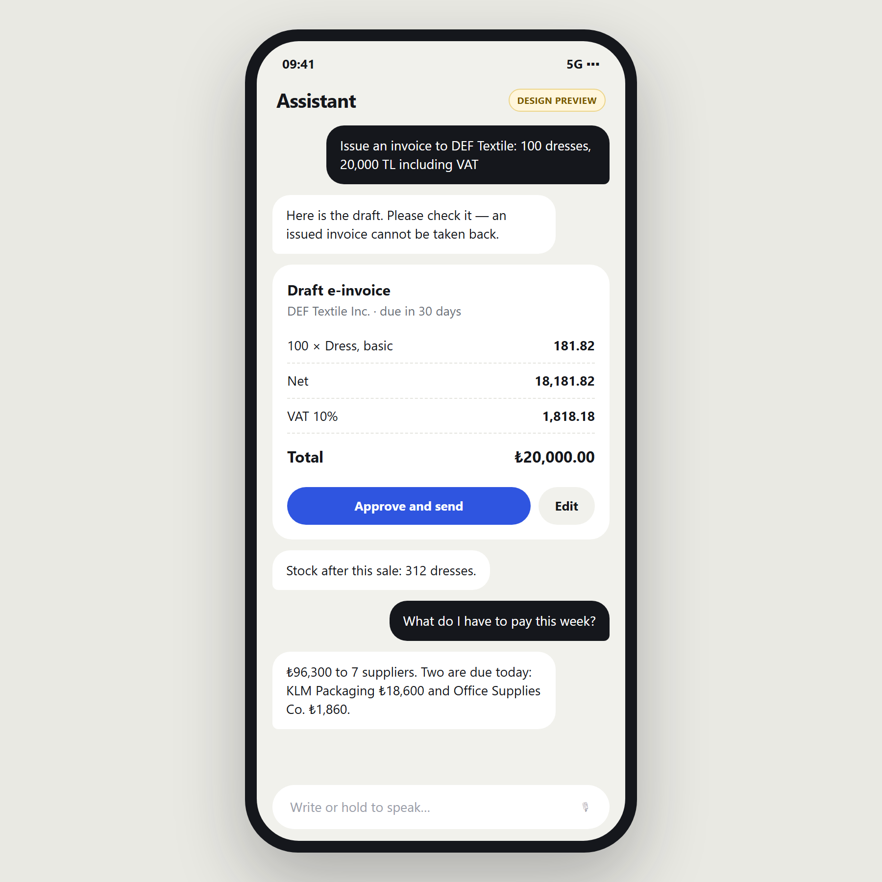 Design preview — invoice by command