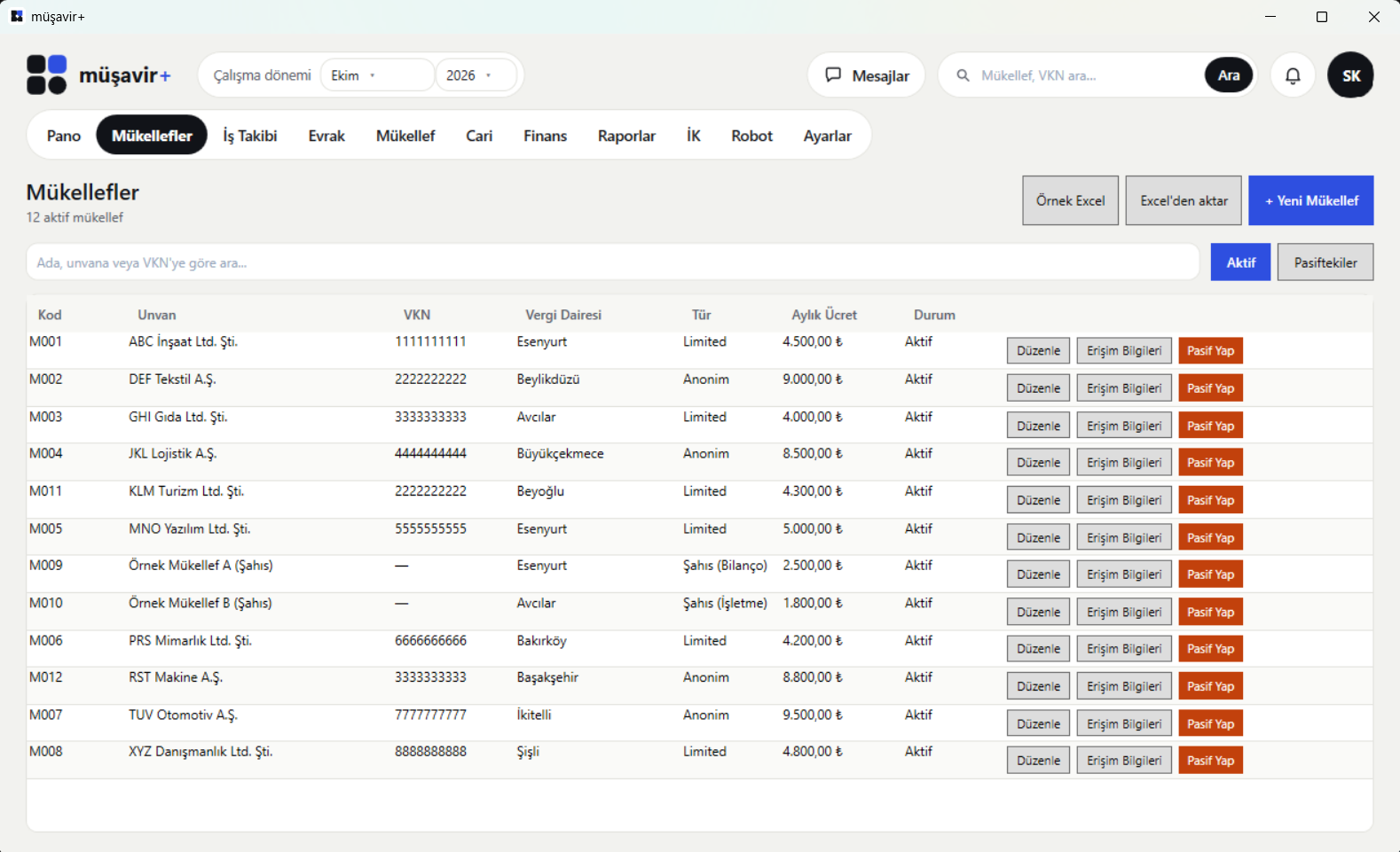 Real screenshot — the client list
